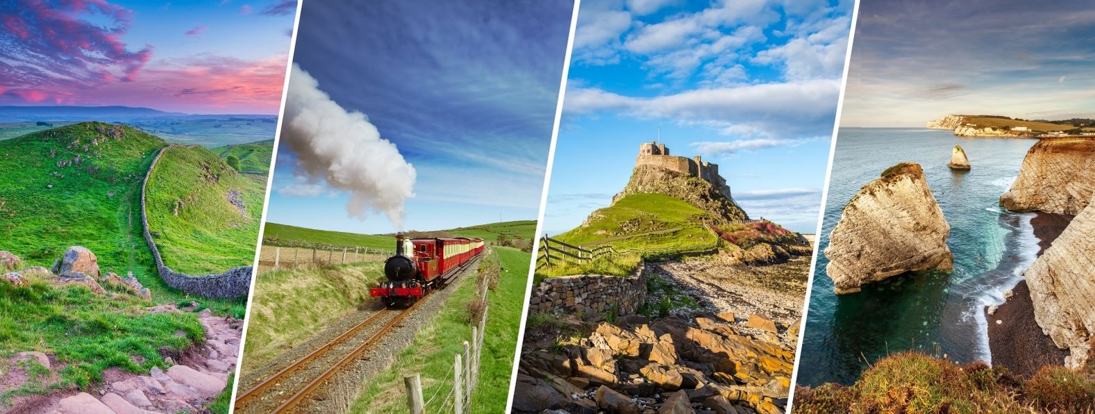 From left to right: Yorkshie Dales, Isle of Man, Holy Island, Isle of Wight