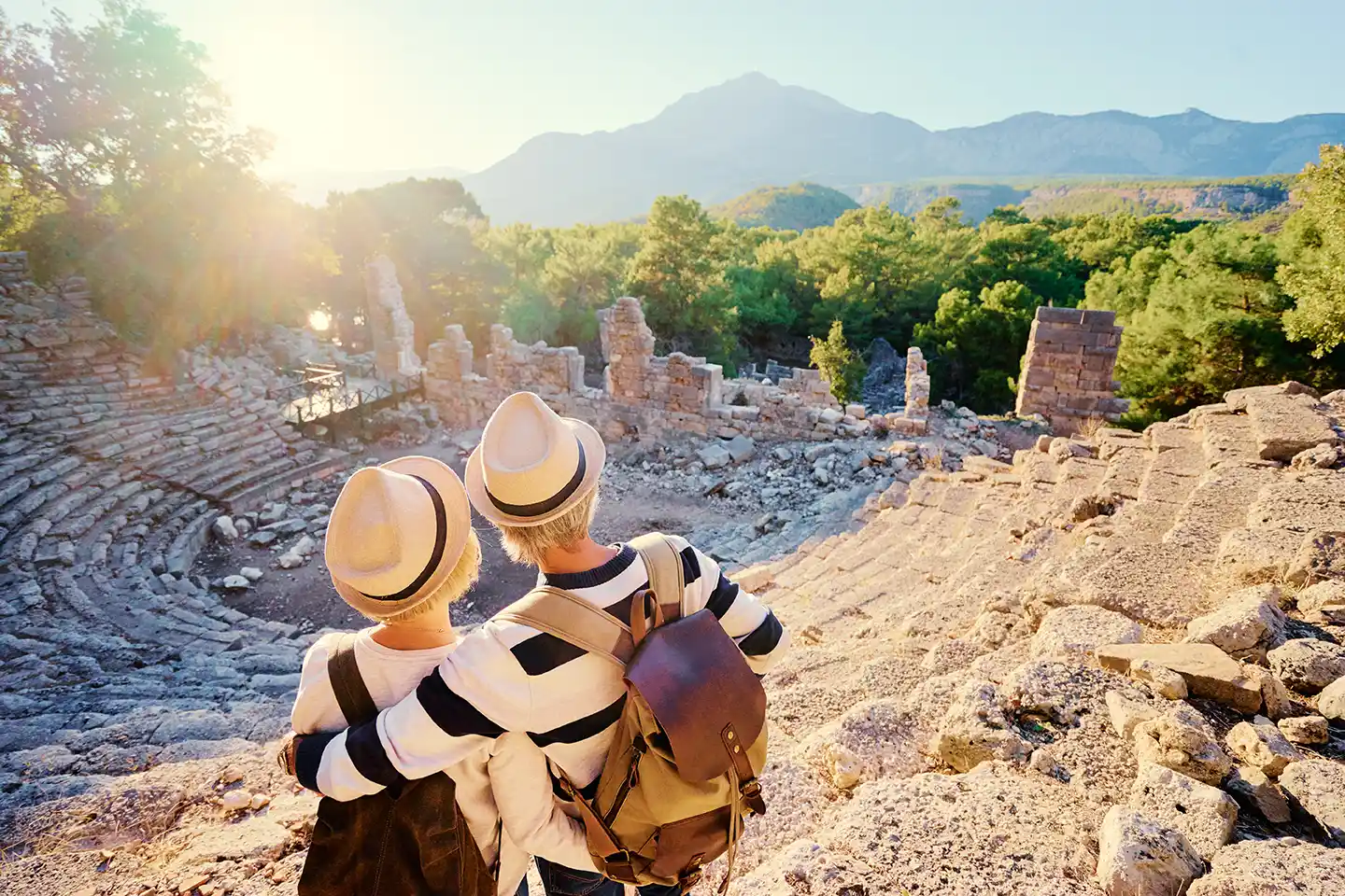 Two customers overlooking an ampitheatre